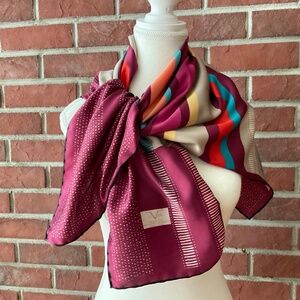 Versace 1969 Milano Silk Striped Signed Handrolled Scarf 35”x35” NWOT